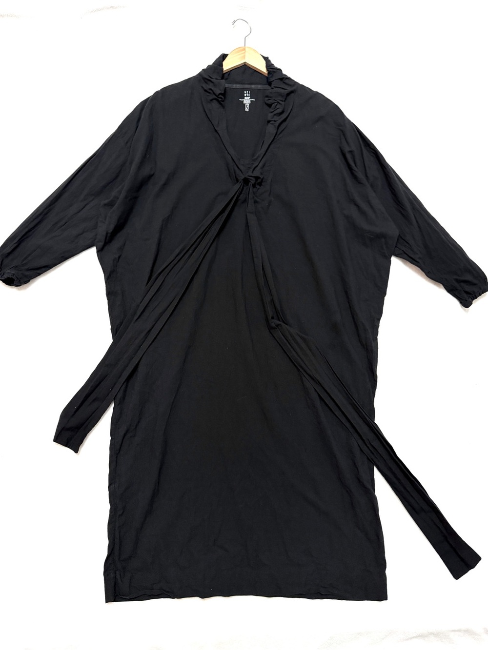 UZI NYC Tie Collar Black Dress Cotton One Size OS Midi Maxi